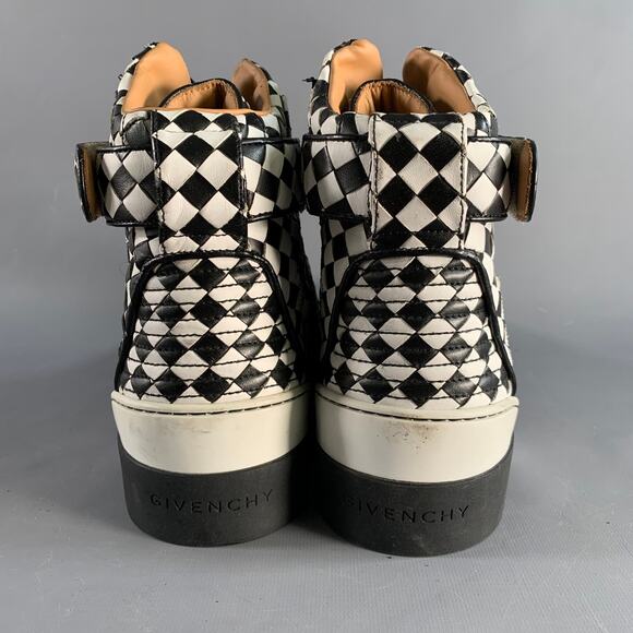 GIVENCHY Size 11 Black White Checkered Leather High Top Sneakers - Picture 3 of 8